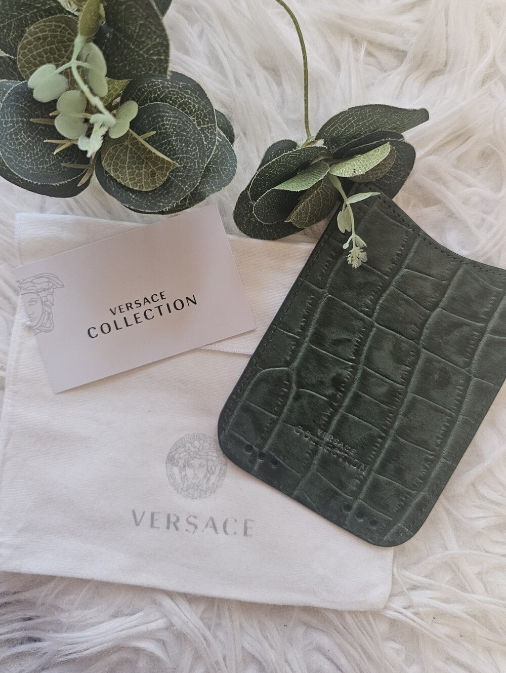 Versace Collection Croc-Embossed Leather Card Holder/Pouch